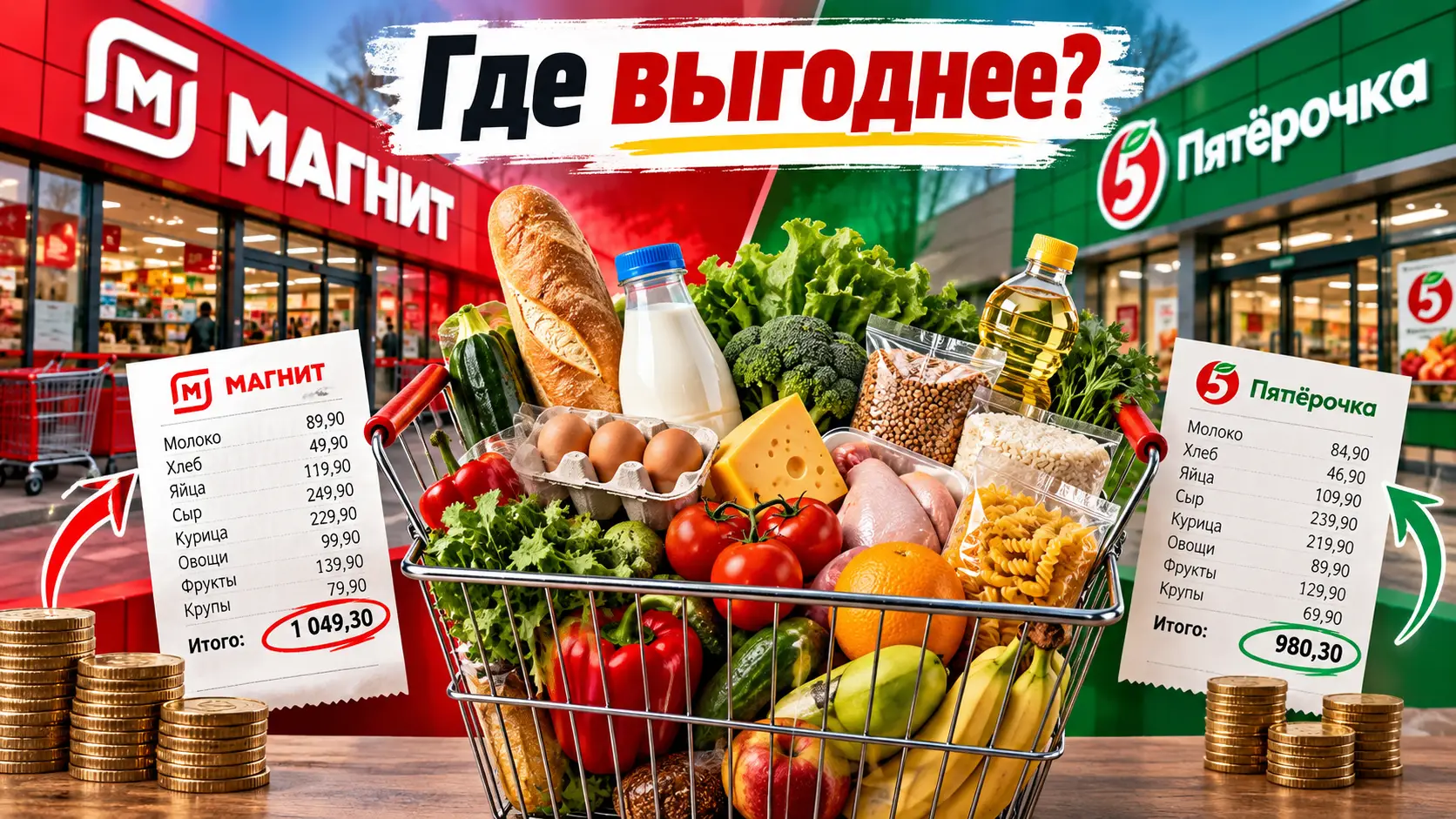 Где выгоднее покупать продукты Магнит или Пятёрочка